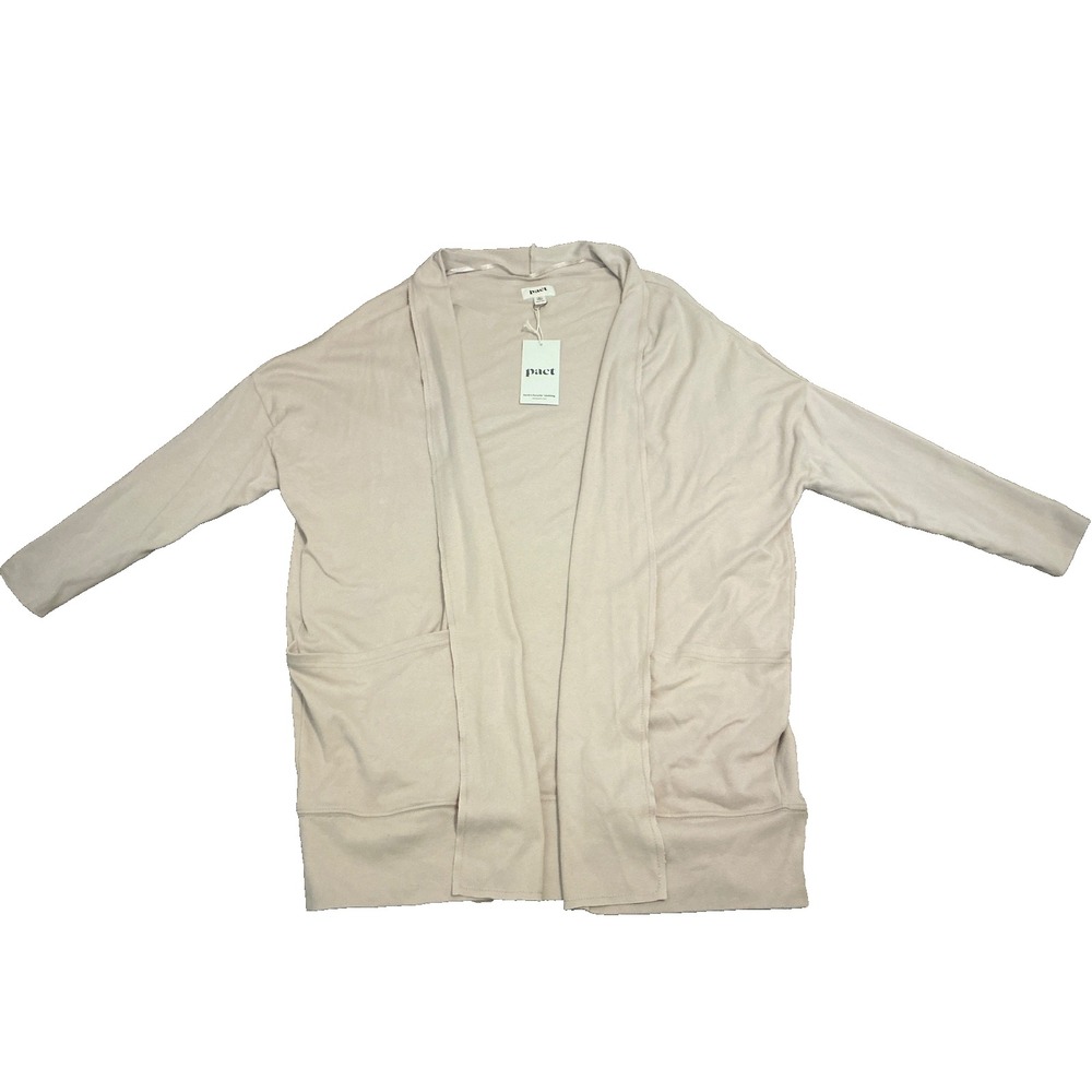 Pact Women XL/XXL Organic Cotton Airplane Long Cardigan Neutral Loungewear NWT